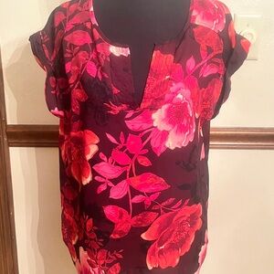 New York & Company Vibrant Floral Blouse - Pink and Red